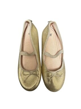 Kids Glitter Ballet Flats with Bow - Gold Size 3.5